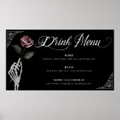 Drink Menü Wasserfarbe Skelett Rose Gotische Hochz Poster (Vorne)