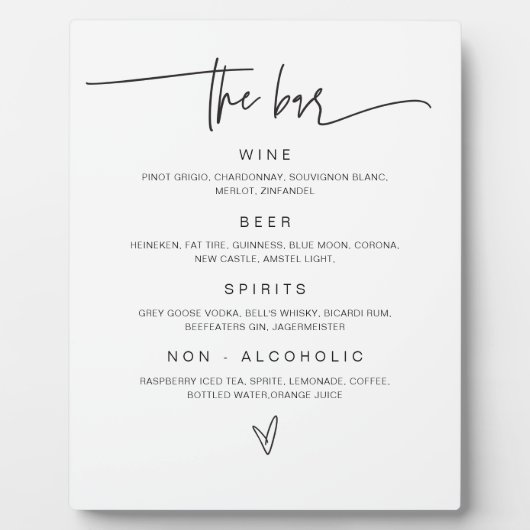 Drink Menu Wedding Bar Sign Empfang Plaque G400 Fotoplatte (Vorderseite)