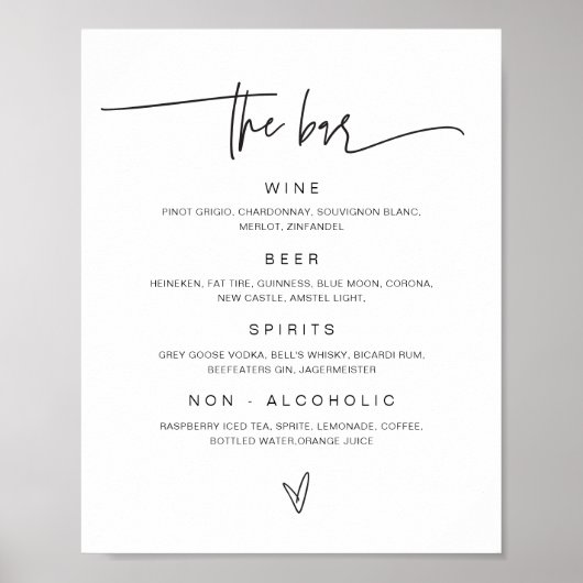 Drink Menu Wedding Bar Sign Empfang Poster G400 (Vorne)