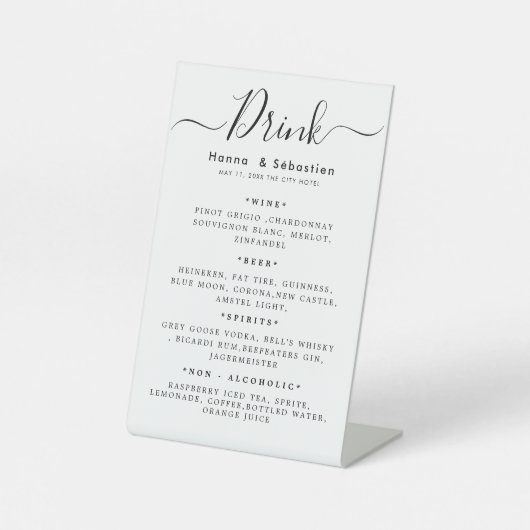 Drink Menu Wedding Reception Sockelschild (Vorderseite)