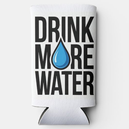 DRINK MORE WATER with a blue drop icon Selters Dosenkühler (Vorderseite)
