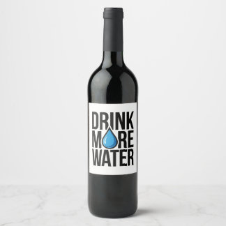 DRINK MORE WATER with a blue drop icon Weinetikett