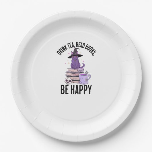 Drink Read Books Whimsigoth Halloween Design Pappteller (Vorderseite)