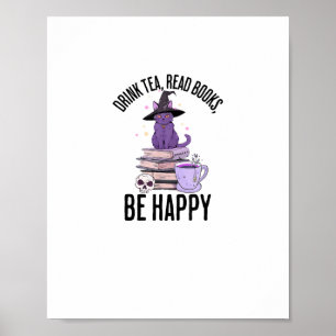 Drink Read Books Whimsigoth Halloween Design Poster