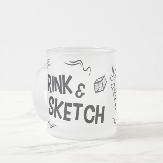 Drink & Sketch (black and white) Mattglastasse (Vorderseite Links)