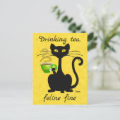 Drink Tea Feline Fine - Postkarte (Stehend Vorderseite)