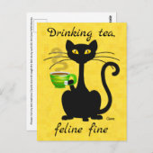 Drink Tea Feline Fine - Postkarte (Vorne/Hinten)
