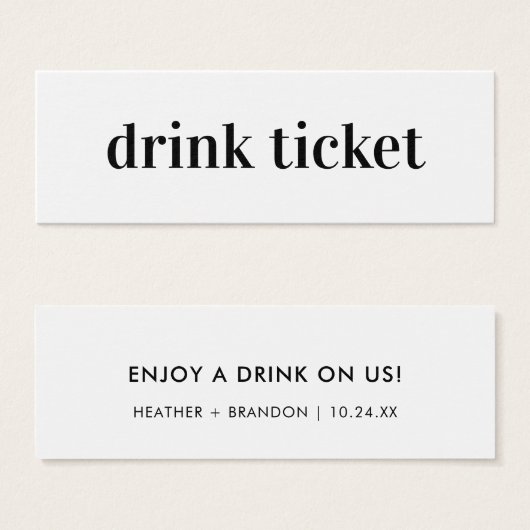 Drink Ticket Bold Wedding Bar Token Card (Vorne & Hinten)