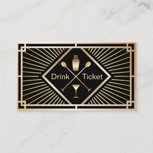 Drink Ticket Gold Art Deco Gratis Drink Gutschein (Vorderseite)