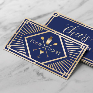 Drink Ticket Modern Navy & Gold Gratis Drink Vouch
