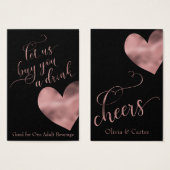 Drink Tickets, elegante Rose Gold Script & Heart (Vorne & Hinten)