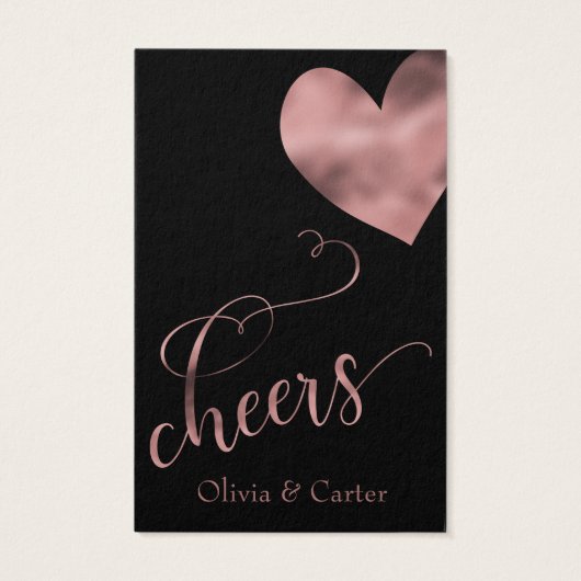 Drink Tickets, elegante Rose Gold Script & Heart (Rückseite)