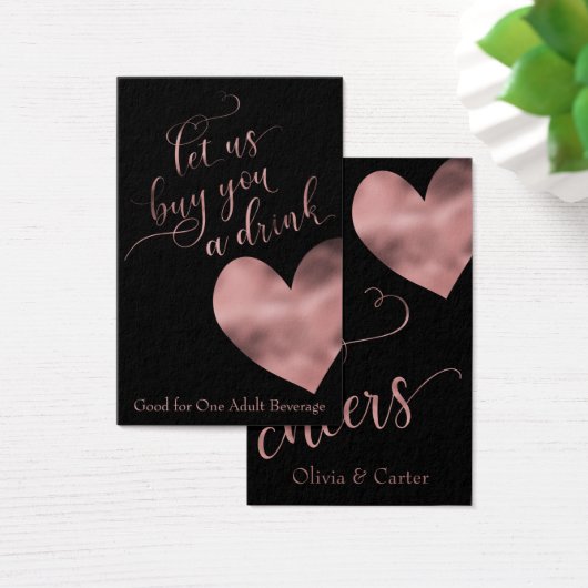 Drink Tickets, elegante Rose Gold Script & Heart (Schreibtisch)