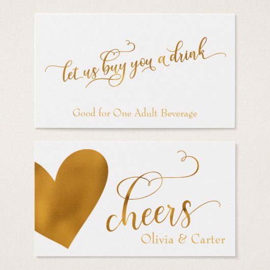 Drink Tickets, elegantes Gold Script & Herz (Vorne & Hinten)