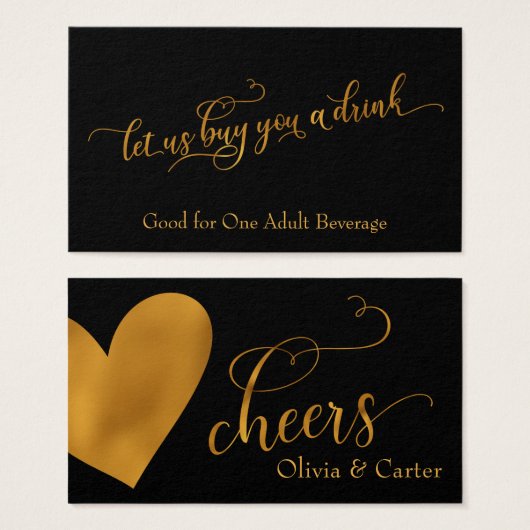 Drink Tickets, elegantes Gold Script & Herz (Vorne & Hinten)