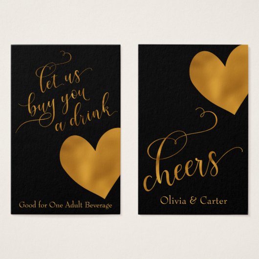 Drink Tickets, elegantes Gold Script & Herz (Vorne & Hinten)