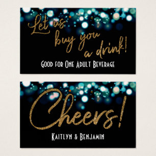 Drink Tickets, Gold Glitter on Aqua & Black Bokeh