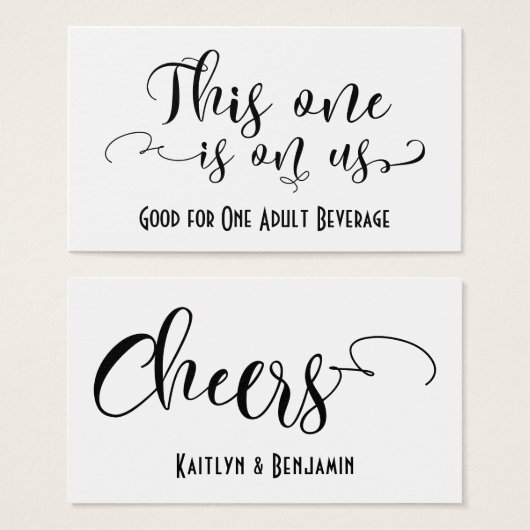 Drink Tickets mit schwarzer Typografie und bearbei (Vorne & Hinten)