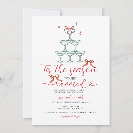 Drink Tis The Season to Be Married Bridal Shower Einladung (Vorderseite)