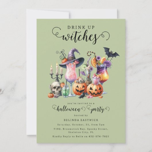 Drink up Hexen Cocktails Einladung (Vorderseite)