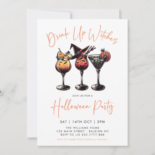 Drink up Hexen Cocktails Erwachsene Halloween-Part Einladung (Vorderseite)