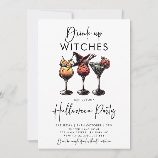 Drink up Hexen Cocktails Erwachsene Halloween-Part Einladung (Vorderseite)