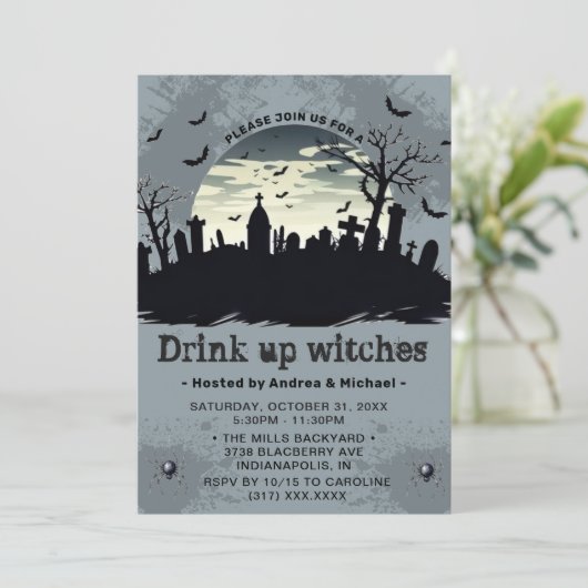 Drink up Hexen Moon Halloween-Party Einladung (Stehend Vorderseite)
