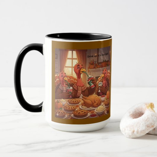 Drink up Thanksgiving Mug Tasse (Mit Donut)