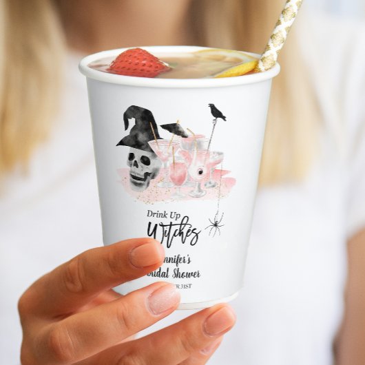 Drink up Whitches Pink Cocktail Brautparty Pappbecher