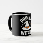 Drink Up Witches Funny Halloween Tasse (Vorderseite Links)