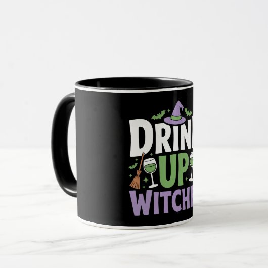 Drink Up Witches Halloween Party Tasse (Vorderseite Links)