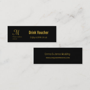 Drink Voucher Black & Gold Hochzeitskarte Mini Visitenkarte