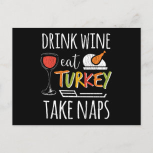 Drink Wine Eat Turkey Family Adults Thanksgiving Postkarte