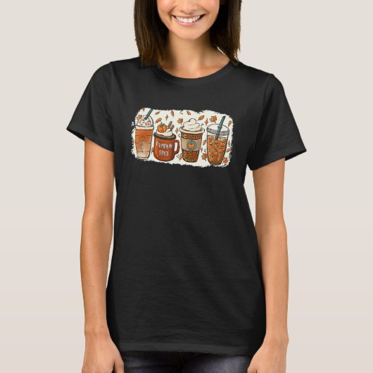 Drinking Halloween Fall Pumpkin Coffee Drinks T-Shirt (Vorderseite)