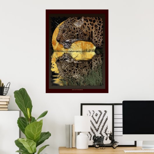 DRINKING LEOPARD at SUNSET Art Poster (Heimbüro)