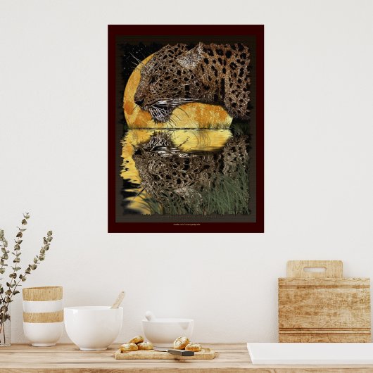 DRINKING LEOPARD at SUNSET Art Poster (Küche)