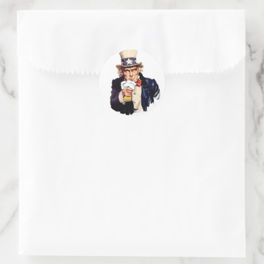 Drinking Uncle Sam Runder Aufkleber (Tasche)