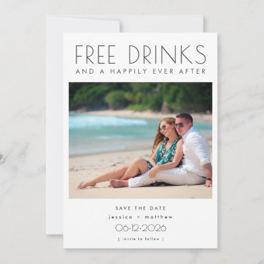 Drinks 2 Foto Strand Hochzeit Save the Date (Vorderseite)