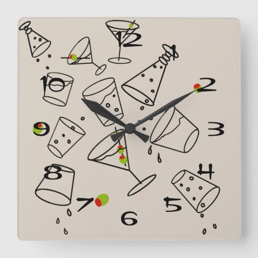 Drinks Acrylic Clock Quadratische Wanduhr (Vorderseite)