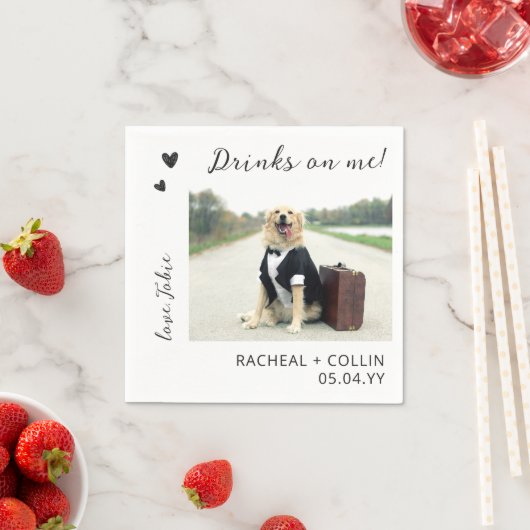 Drinks auf Me Custom Pet Foto Empfang Cocktail Serviette (Beispiel)
