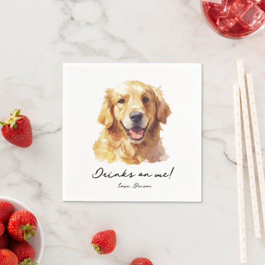Drinks auf Me Pet Golden Retriever Hochzeit Napkin Serviette (Beispiel)