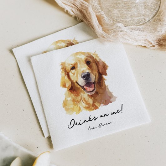 Drinks auf Me Pet Golden Retriever Hochzeit Napkin Serviette