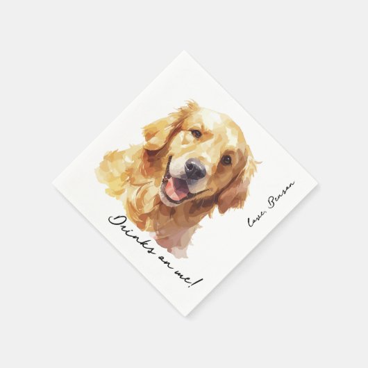 Drinks auf Me Pet Golden Retriever Hochzeit Napkin Serviette (Ecke)