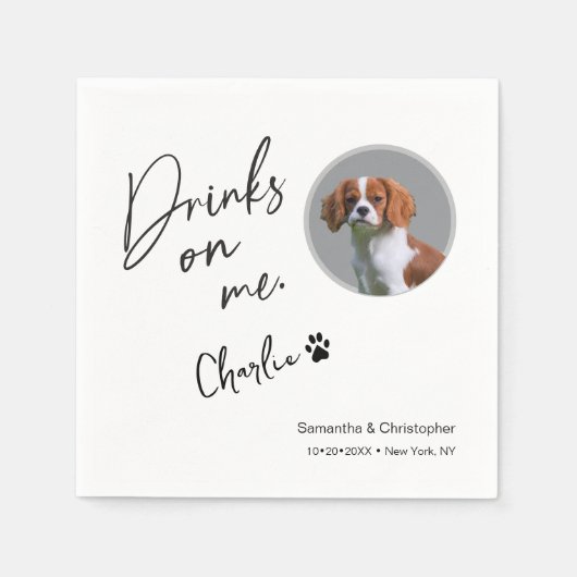 Drinks auf Me Script Custom Foto Fun Wedding Serviette (Vorderseite)