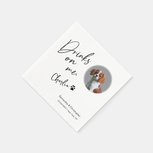 Drinks auf Me Script Custom Foto Fun Wedding Serviette (Ecke)