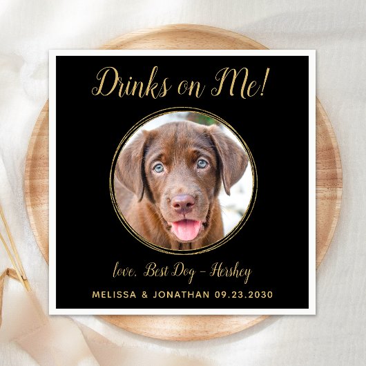 Drinks auf meinem Black Gold Wedding Pet Hund Foto Serviette