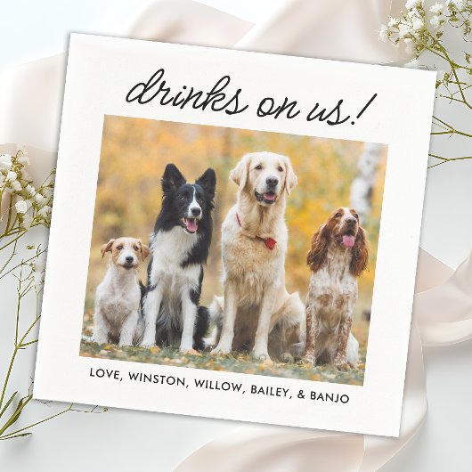 Drinks auf uns einfaches Foto Niedlich Fun Dog Hau Serviette