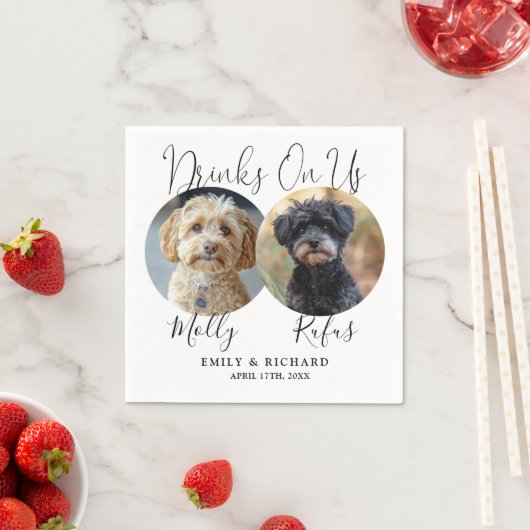 Drinks auf uns Spaß Haustiere Fotos Hochzeit Serviette (Beispiel)