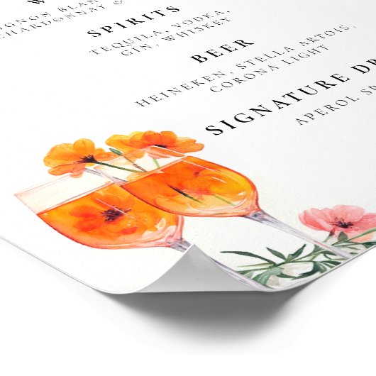 Drinks Bar Aperol Spritz Brautparty Tafelzeichen Poster (Ecke)