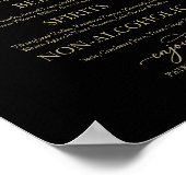 Drinks Bar Gold Calligraphy Black Wedding Sign Poster (Ecke)